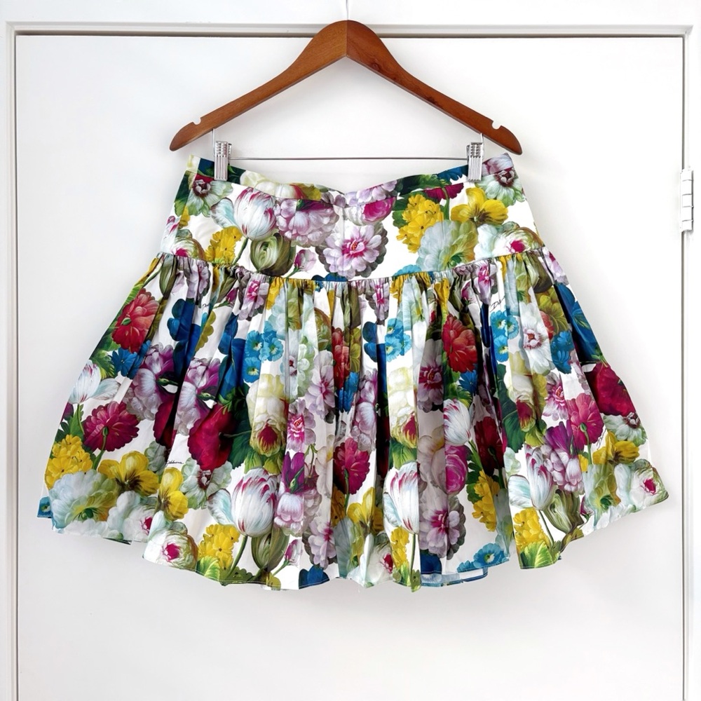 Dolce & Gabbana Short cotton skirt with nocturnal flower print 48